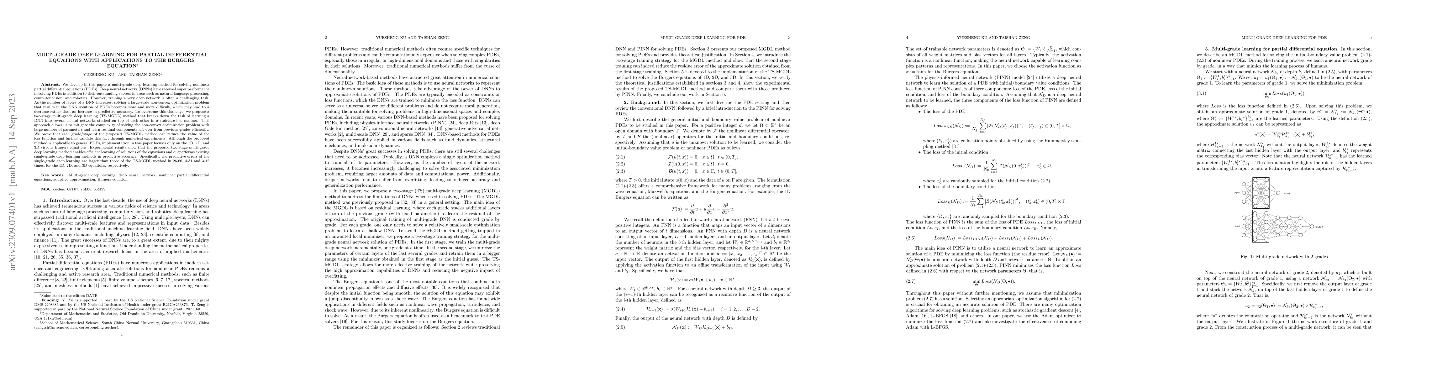 Thumbnail for Multi-Grade Deep Learning for Partial Differential Equations with
  Applications to the Burgers Equation