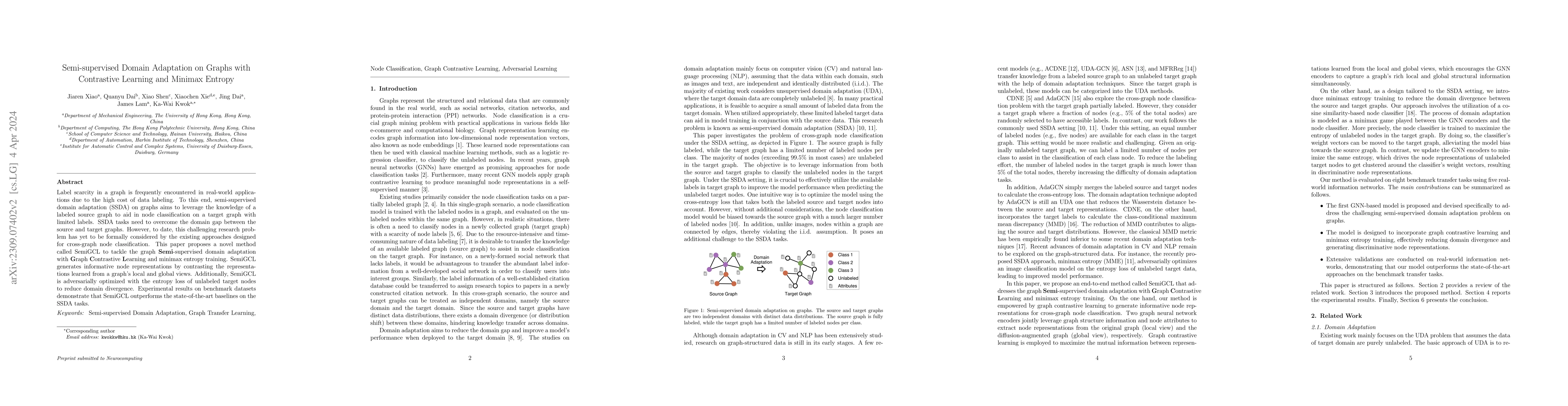 Thumbnail for Semi-supervised Domain Adaptation on Graphs with Contrastive Learning
  and Minimax Entropy
