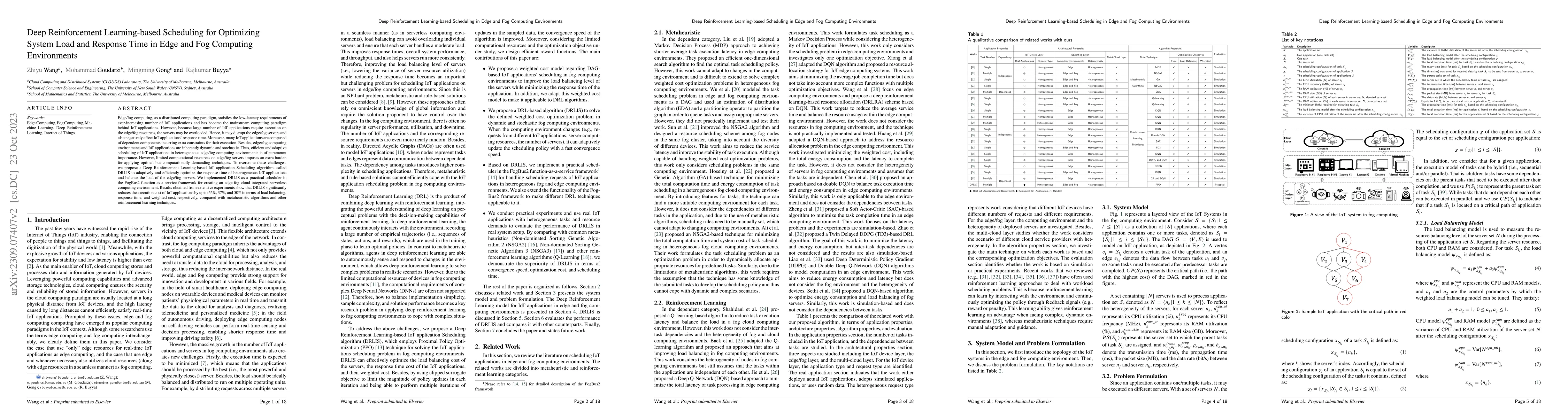 Thumbnail for Deep Reinforcement Learning-based Scheduling for Optimizing System Load
  and Response Time in Edge and Fog Computing Environments