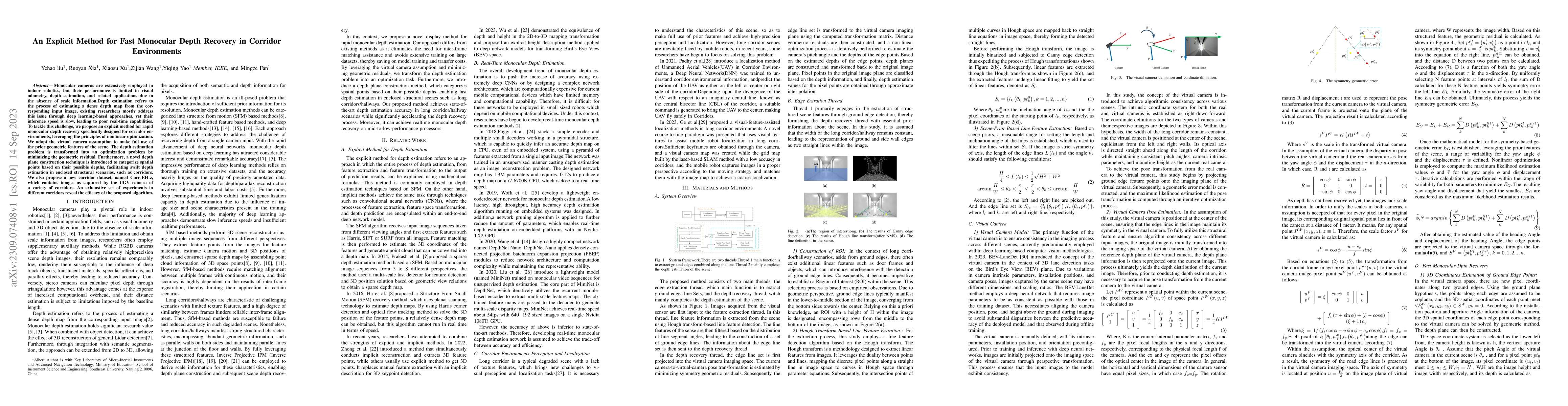 Thumbnail for An Explicit Method for Fast Monocular Depth Recovery in Corridor
  Environments