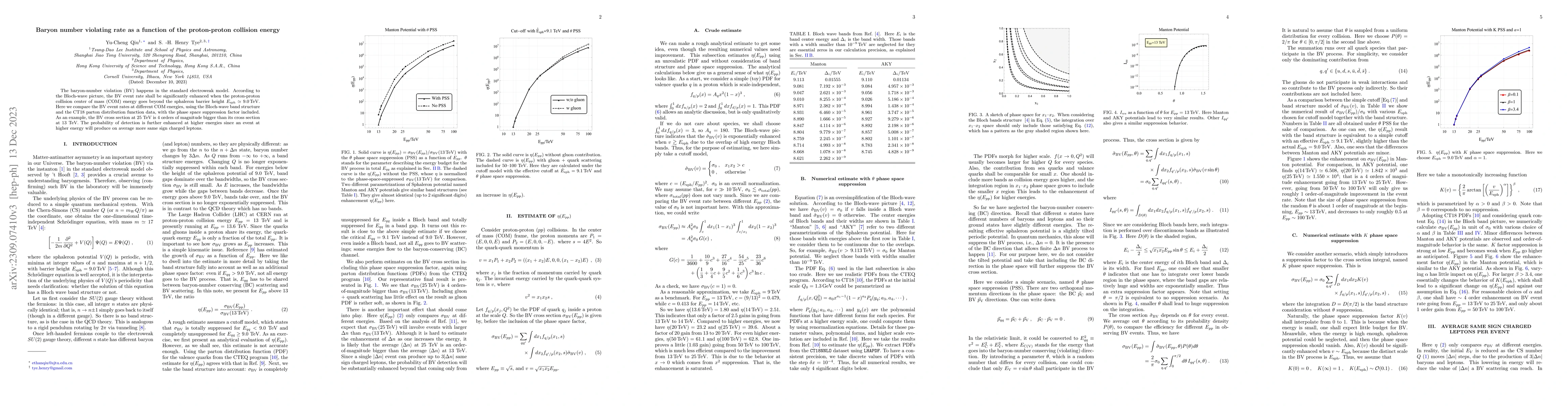 Thumbnail for Baryon Number Violating Rate as A Function of the Proton-Proton
  Collision Energy