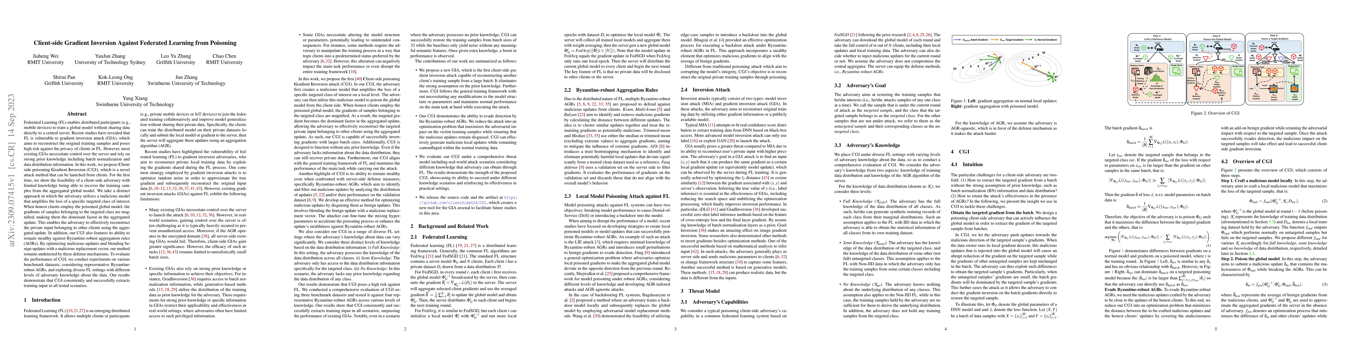 Thumbnail for Client-side Gradient Inversion Against Federated Learning from Poisoning