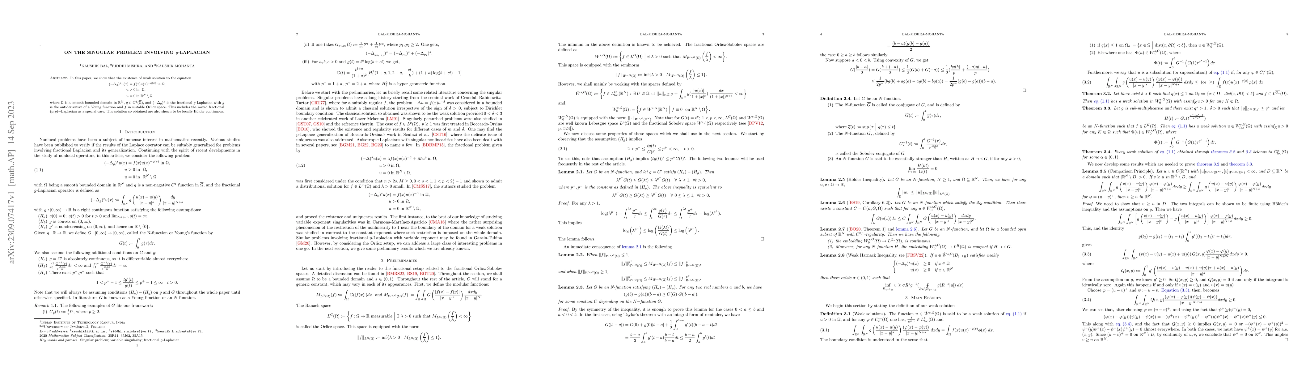 Thumbnail for On the singular problem involving $g$-Laplacian
