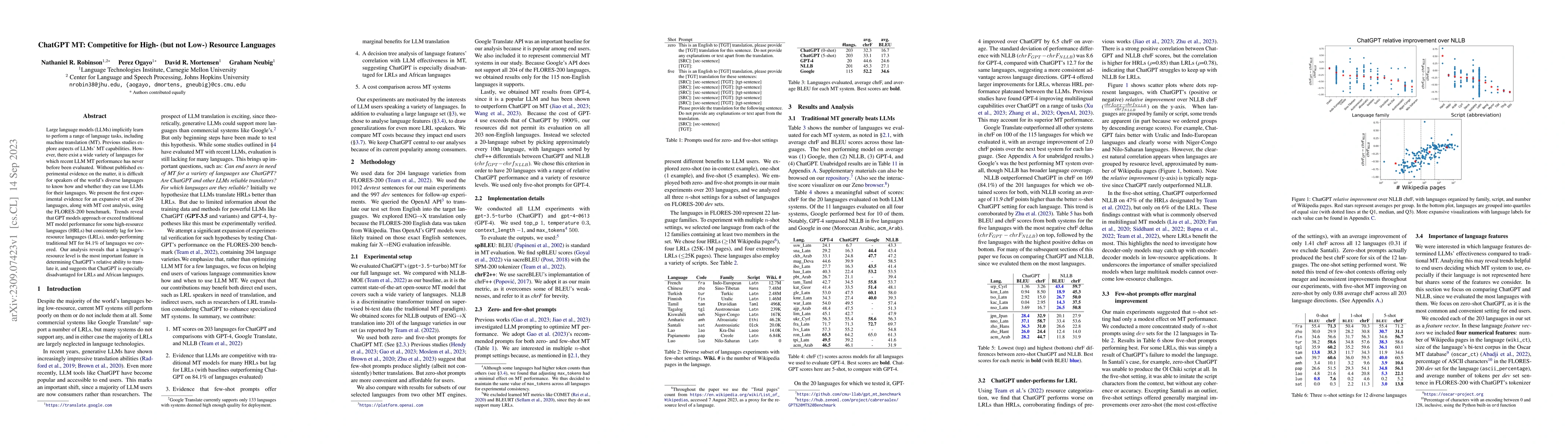 Thumbnail for ChatGPT MT: Competitive for High- (but not Low-) Resource Languages