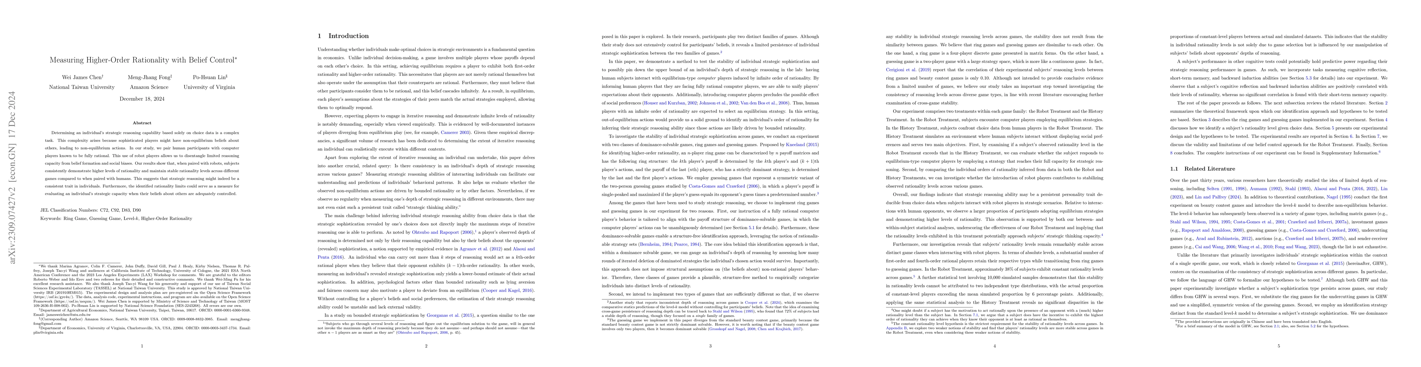 Thumbnail for Measuring Higher-Order Rationality with Belief Control