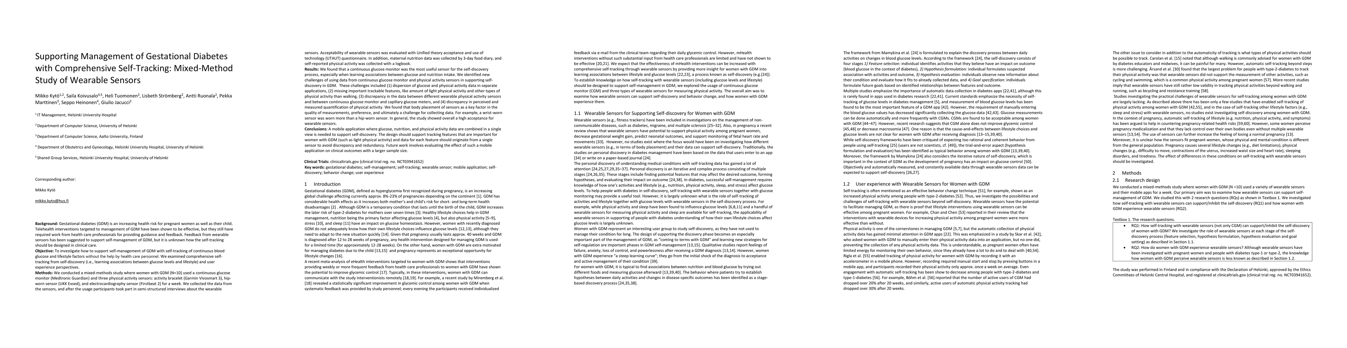 Thumbnail for Supporting Management of Gestational Diabetes with Comprehensive
  Self-Tracking: Mixed-Method Study of Wearable Sensors