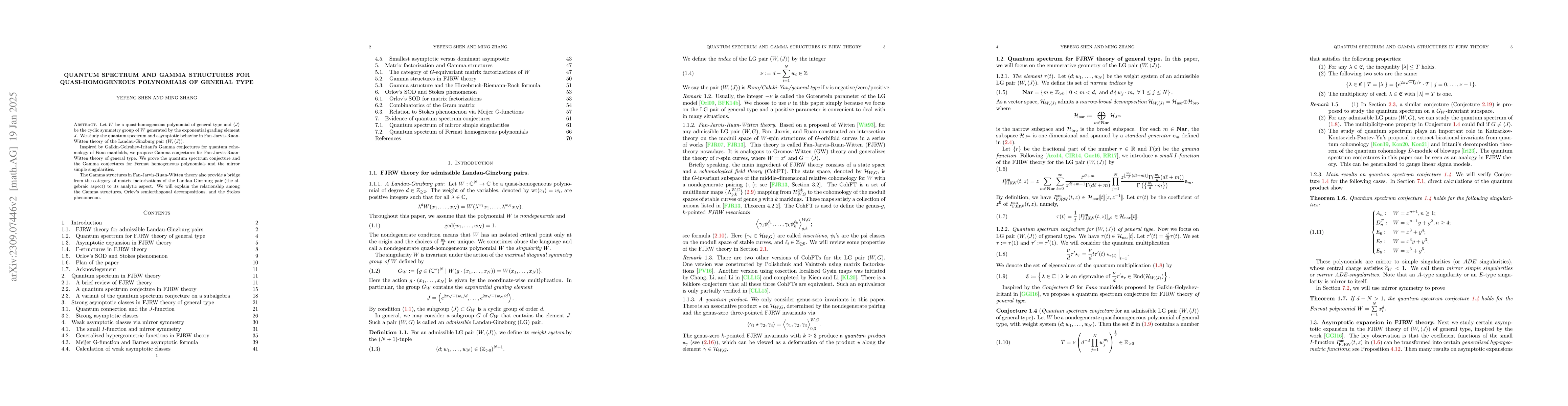 Thumbnail for Quantum spectrum and Gamma structures for quasi-homogeneous polynomials
  of general type