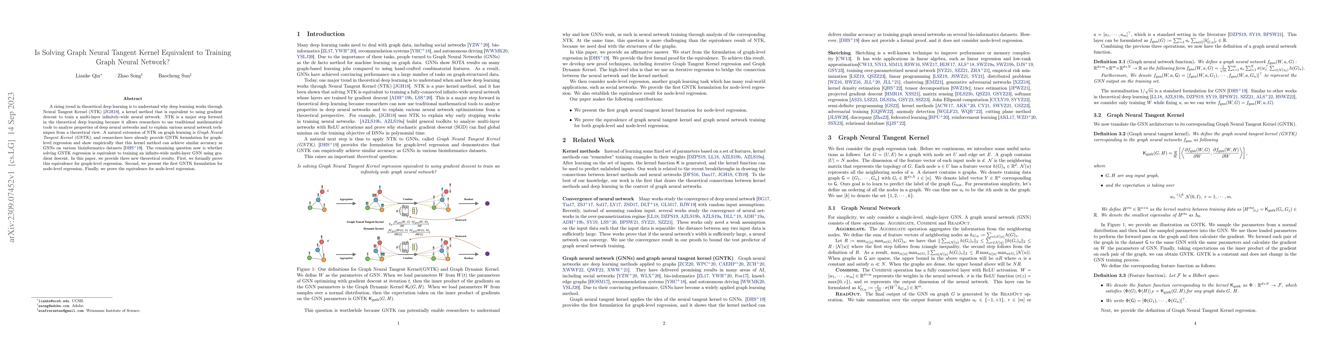 Thumbnail for Is Solving Graph Neural Tangent Kernel Equivalent to Training Graph
  Neural Network?