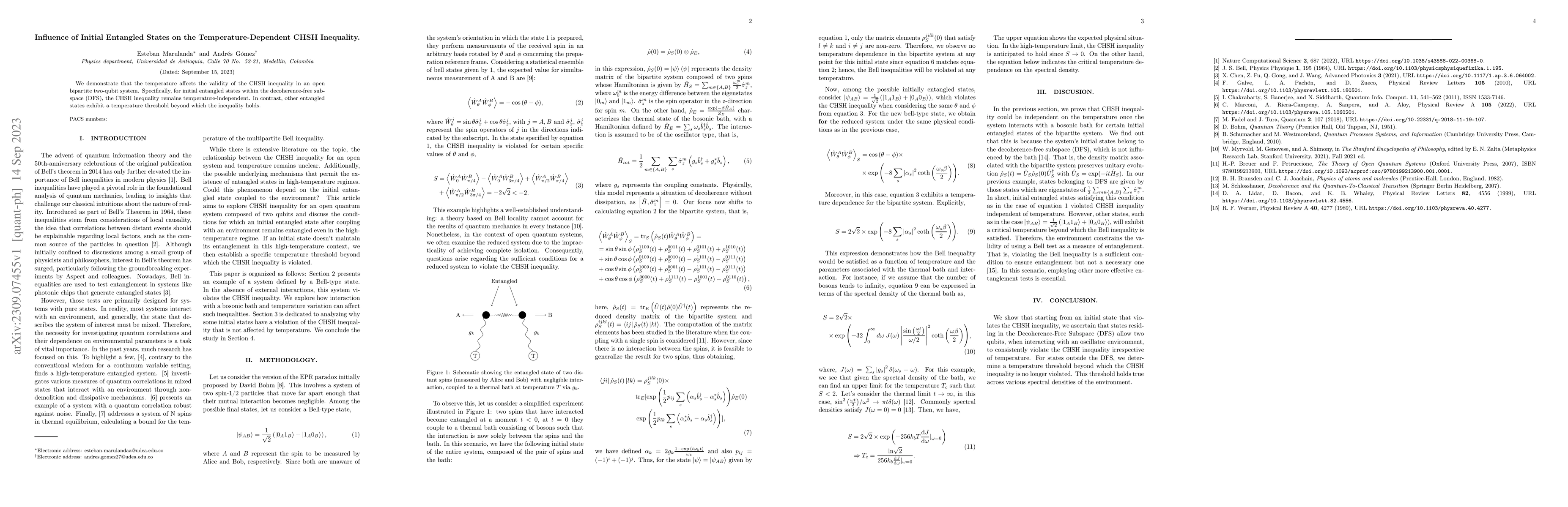 Thumbnail for Influence of Initial Entangled States on the Temperature-Dependent CHSH
  Inequality