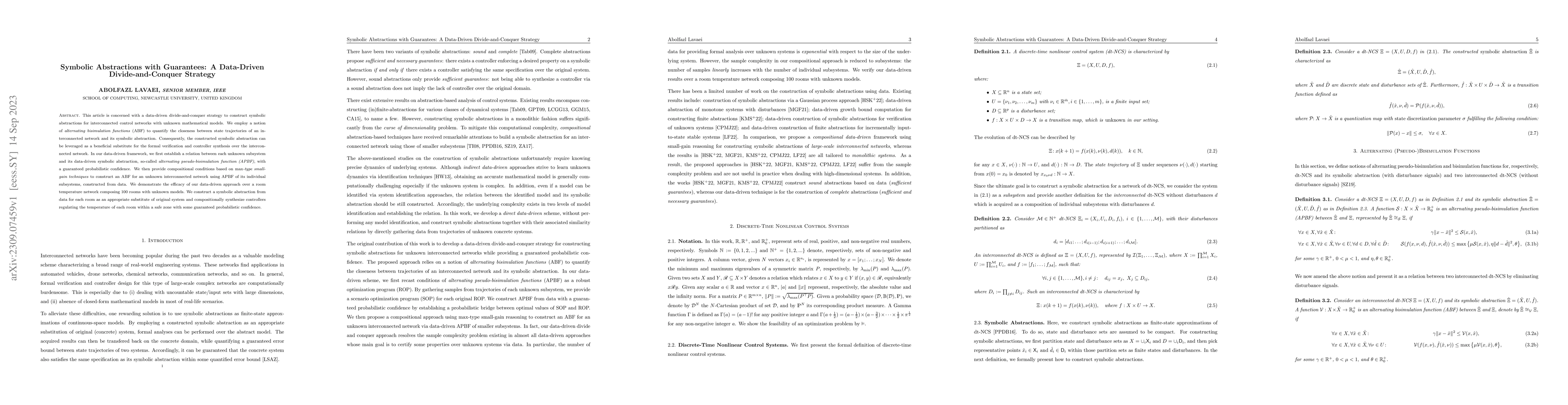 Thumbnail for Symbolic Abstractions with Guarantees: A Data-Driven Divide-and-Conquer
  Strategy