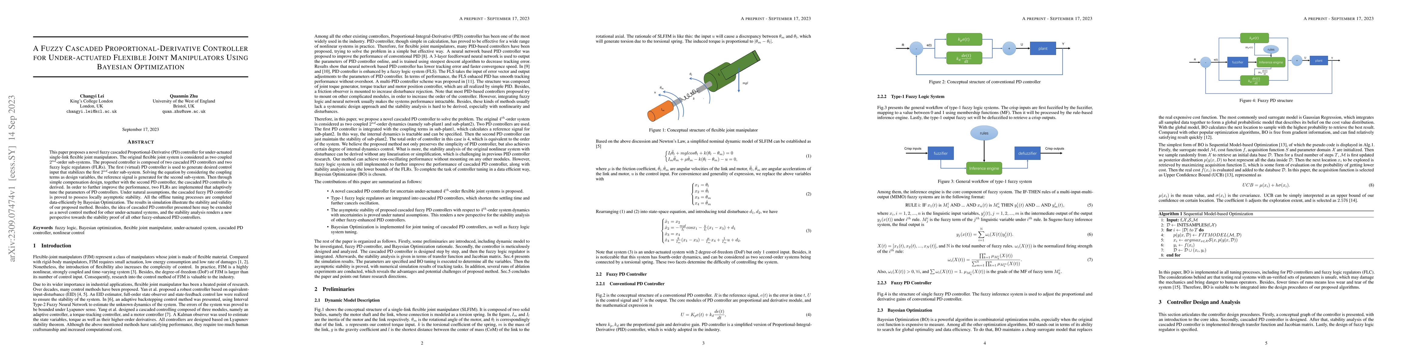 Thumbnail for A Fuzzy Cascaded Proportional-Derivative Controller for Under-actuated
  Flexible Joint Manipulators Using Bayesian Optimization
