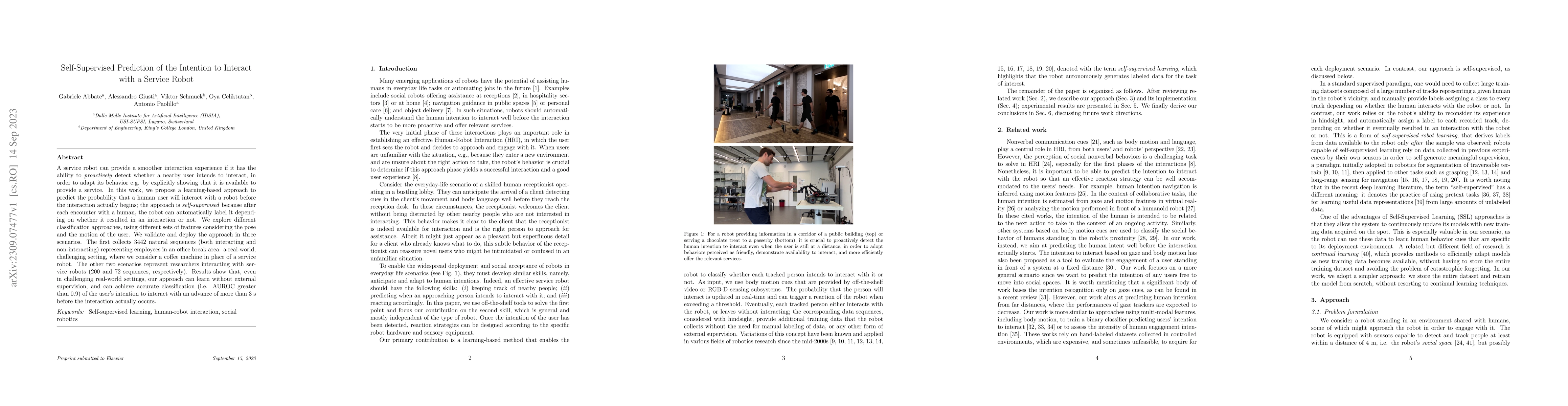 Thumbnail for Self-Supervised Prediction of the Intention to Interact with a Service
  Robot