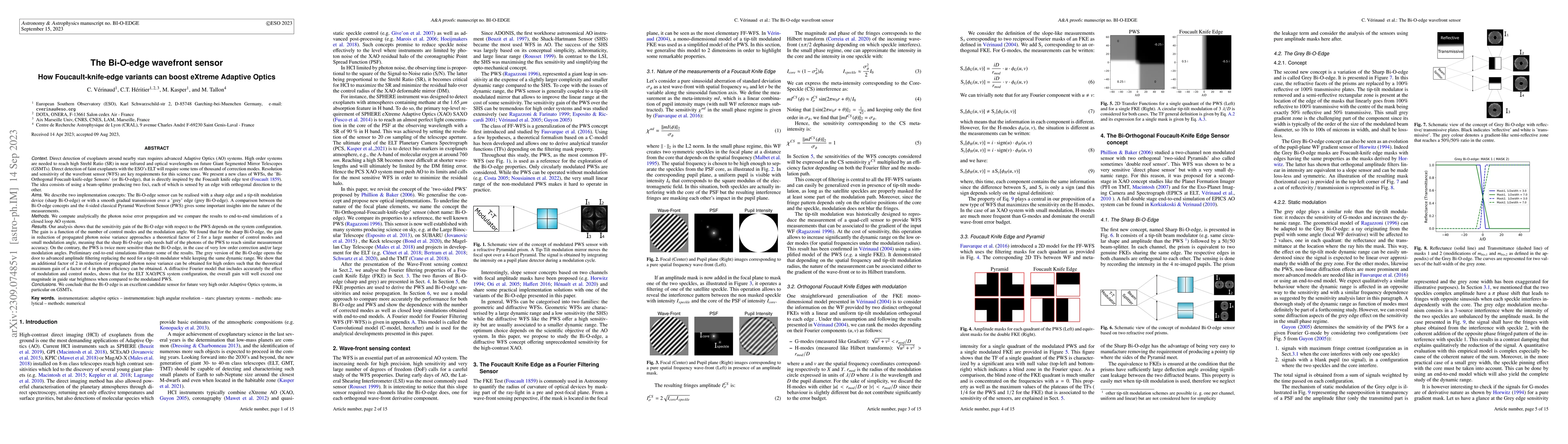 Thumbnail for The Bi-O-edge wavefront sensor: How Foucault-knife-edge variants can
  boost eXtreme Adaptive Optics
