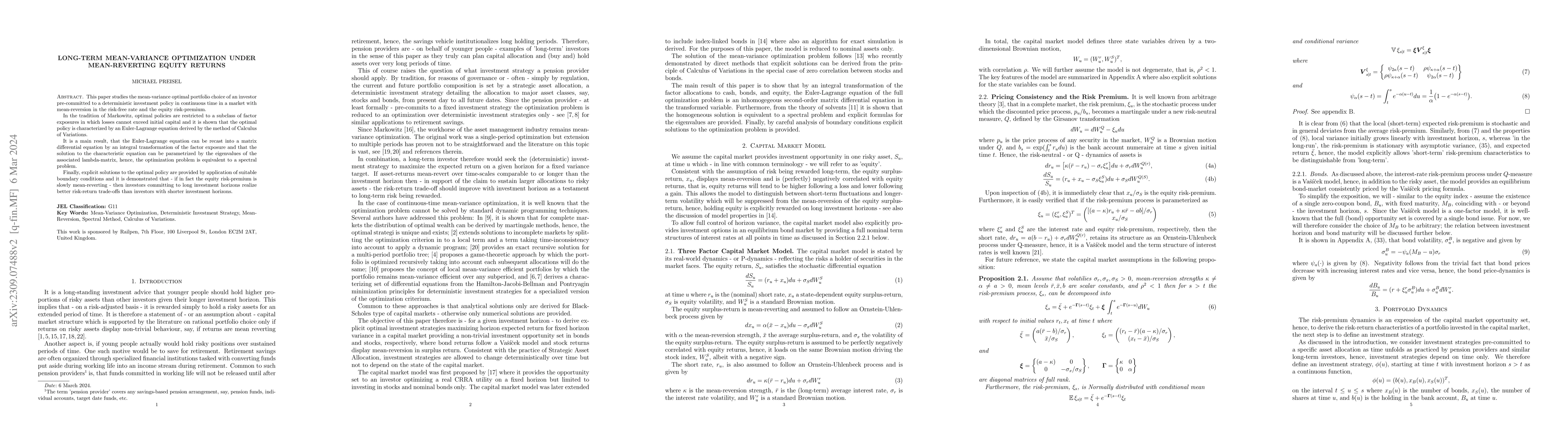 Thumbnail for Long-Term Mean-Variance Optimization Under Mean-Reverting Equity Returns