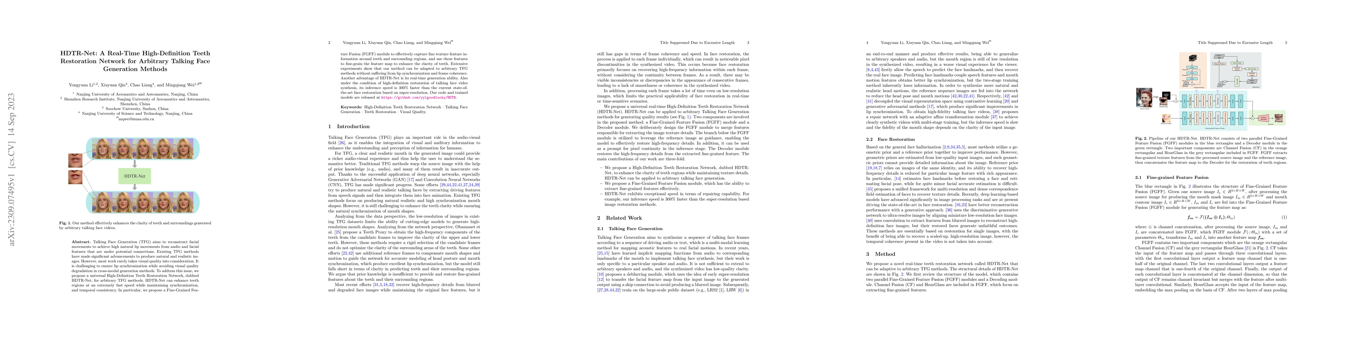 Thumbnail for HDTR-Net: A Real-Time High-Definition Teeth Restoration Network for
  Arbitrary Talking Face Generation Methods