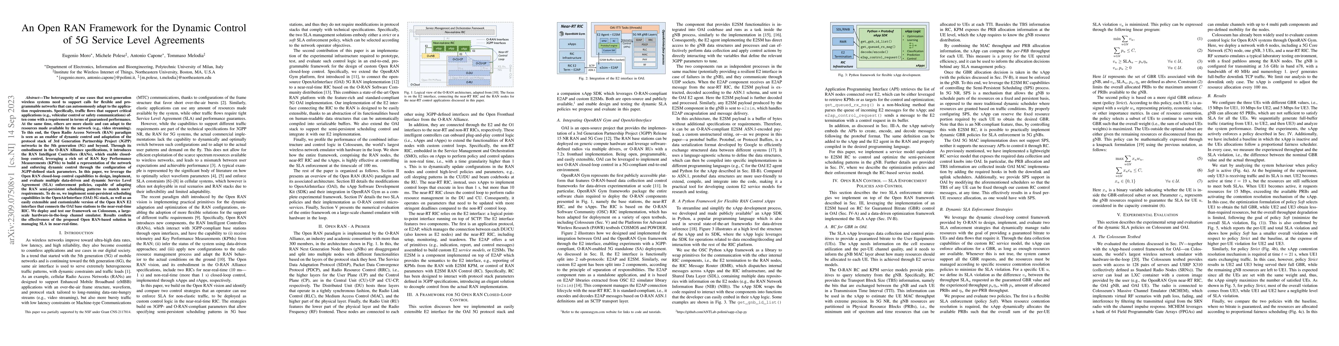 Thumbnail for An Open RAN Framework for the Dynamic Control of 5G Service Level
  Agreements