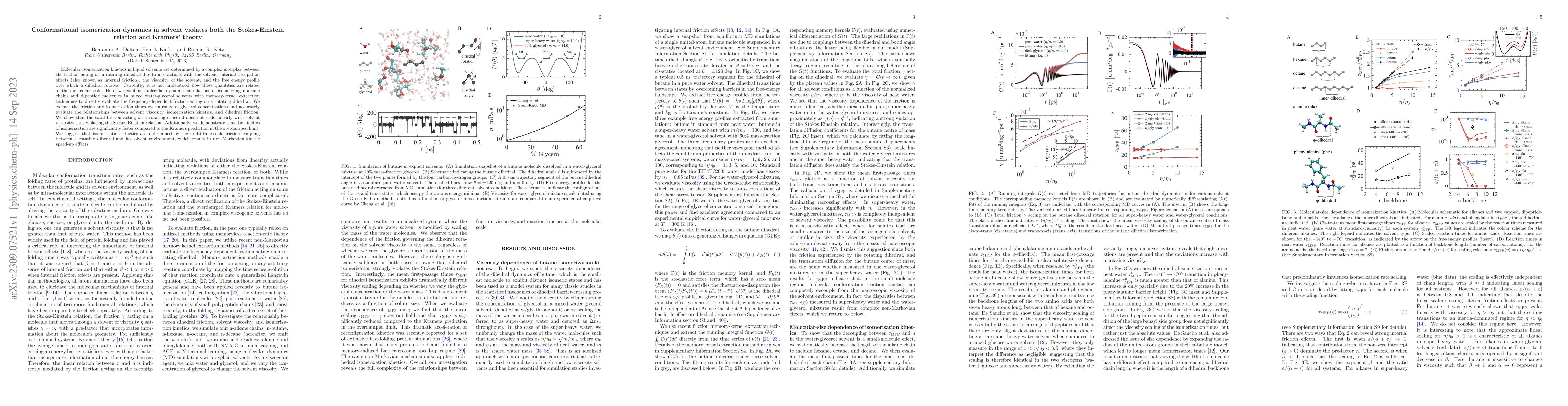 Thumbnail for Conformational isomerization dynamics in solvent violates both the
  Stokes-Einstein relation and Kramers' theory