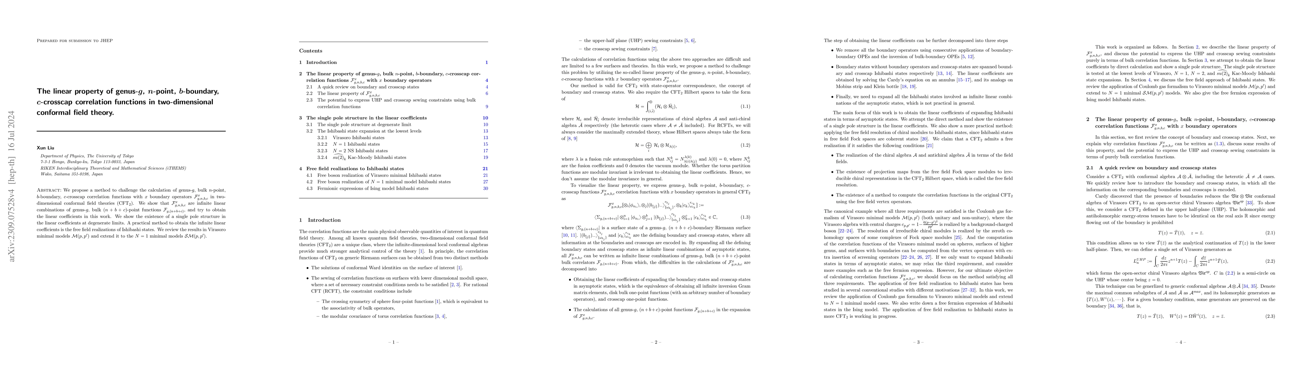 Thumbnail for The linear property of genus-$g$, $n$-point, $b$-boundary, $c$-crosscap
  correlation functions in two-dimensional conformal field theory