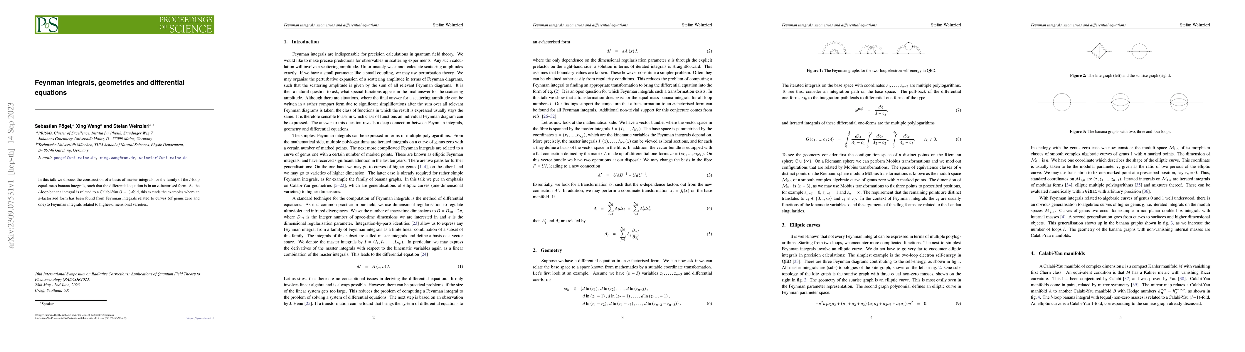 Thumbnail for Feynman integrals, geometries and differential equations