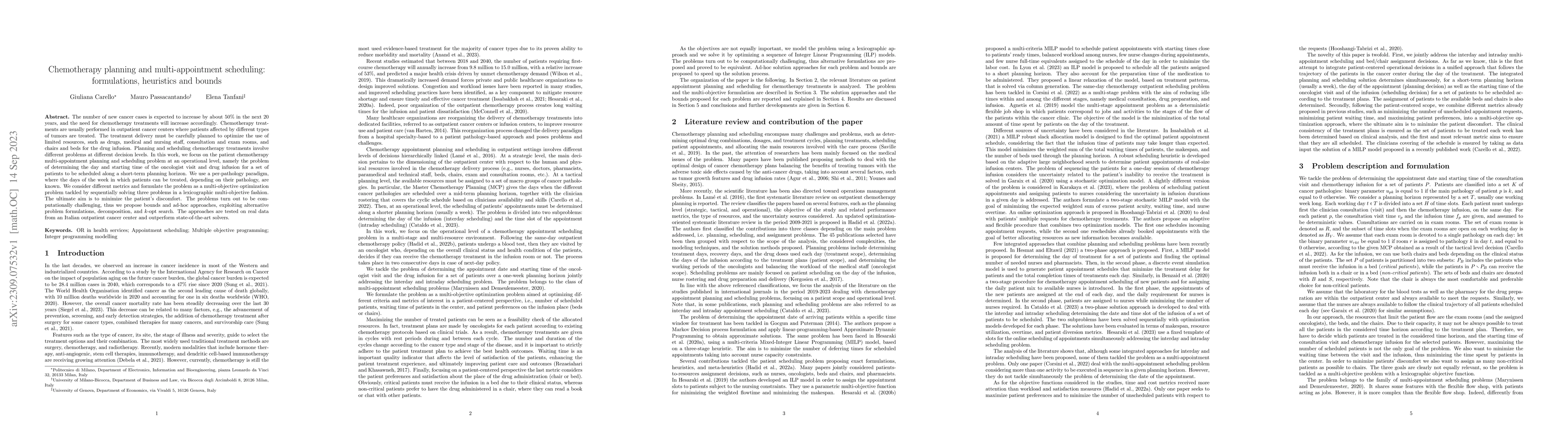 Thumbnail for Chemotherapy planning and multi-appointment scheduling: formulations,
  heuristics and bounds