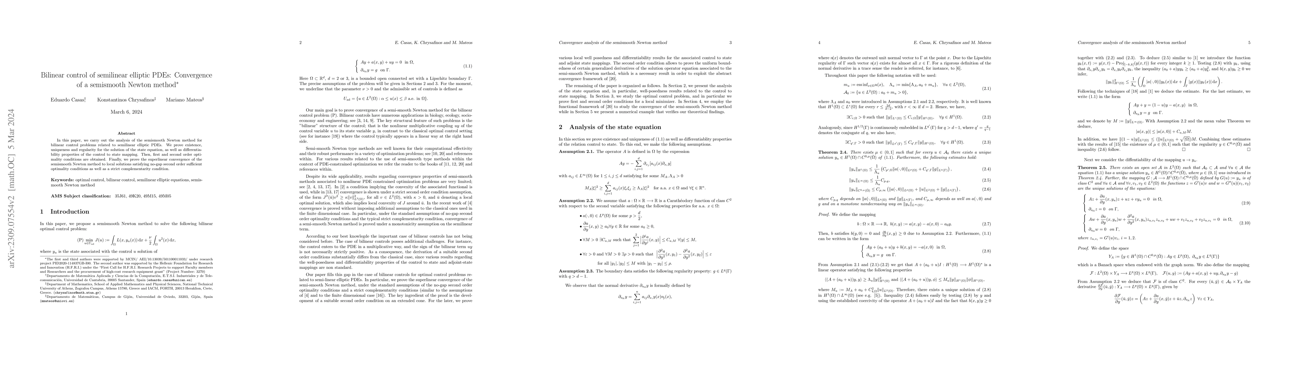 Thumbnail for Bilinear control of semilinear elliptic PDEs: Convergence of a
  semismooth Newton method