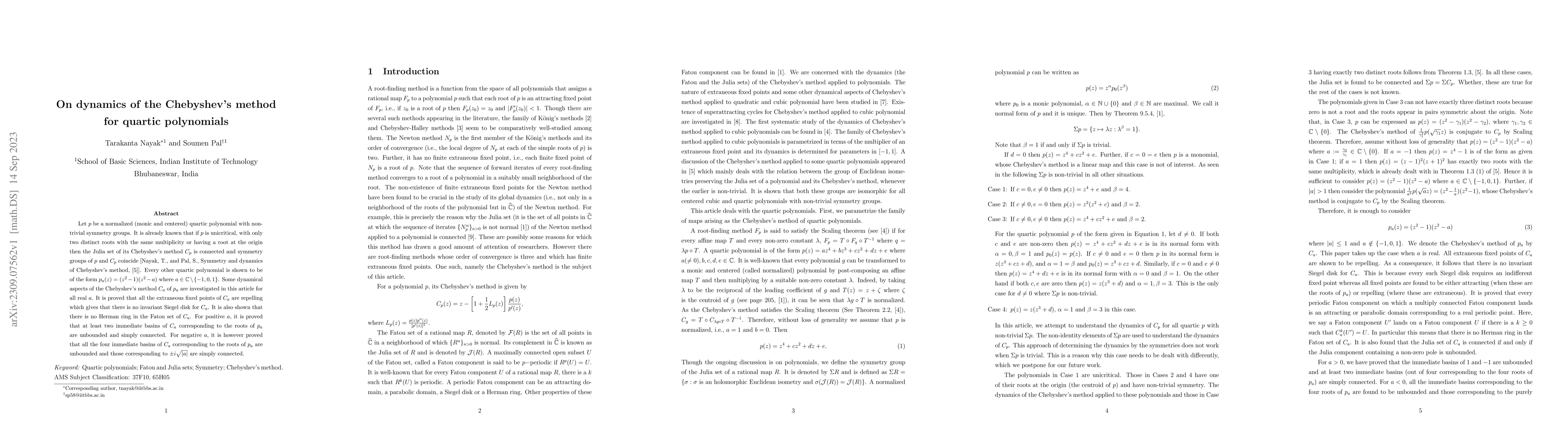 Thumbnail for On dynamics of the Chebyshev's method for quartic polynomials