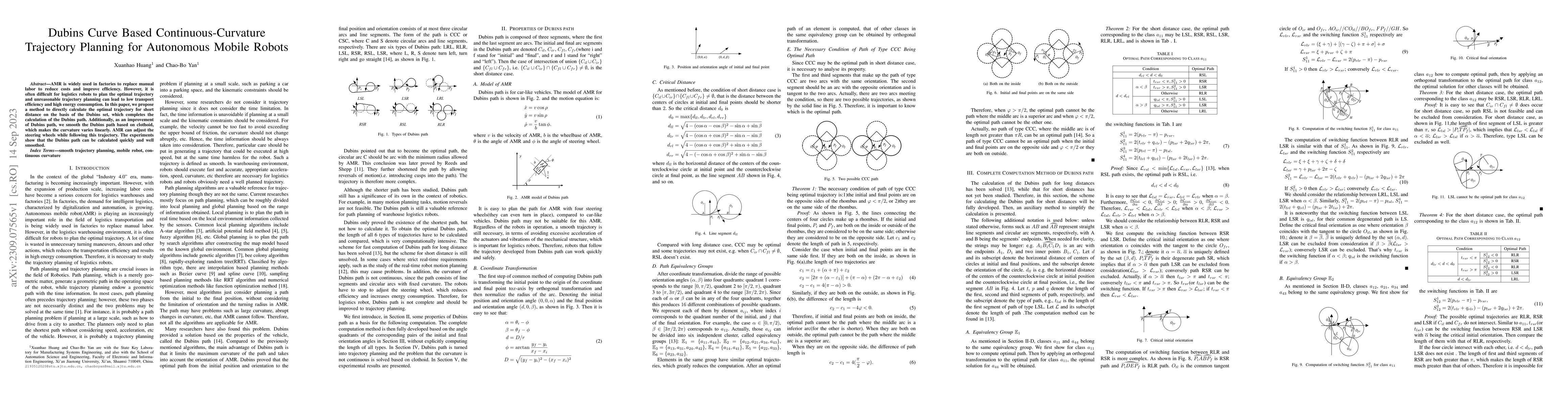 Thumbnail for Dubins Curve Based Continuous-Curvature Trajectory Planning for
  Autonomous Mobile Robots