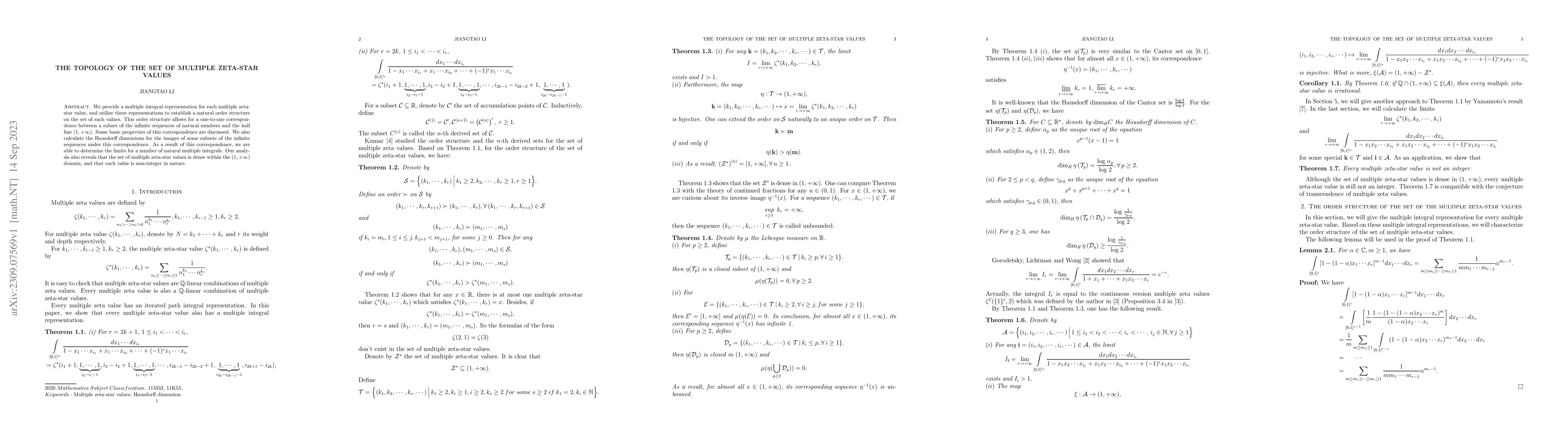 Thumbnail for The topology of the set of multiple zeta-star values