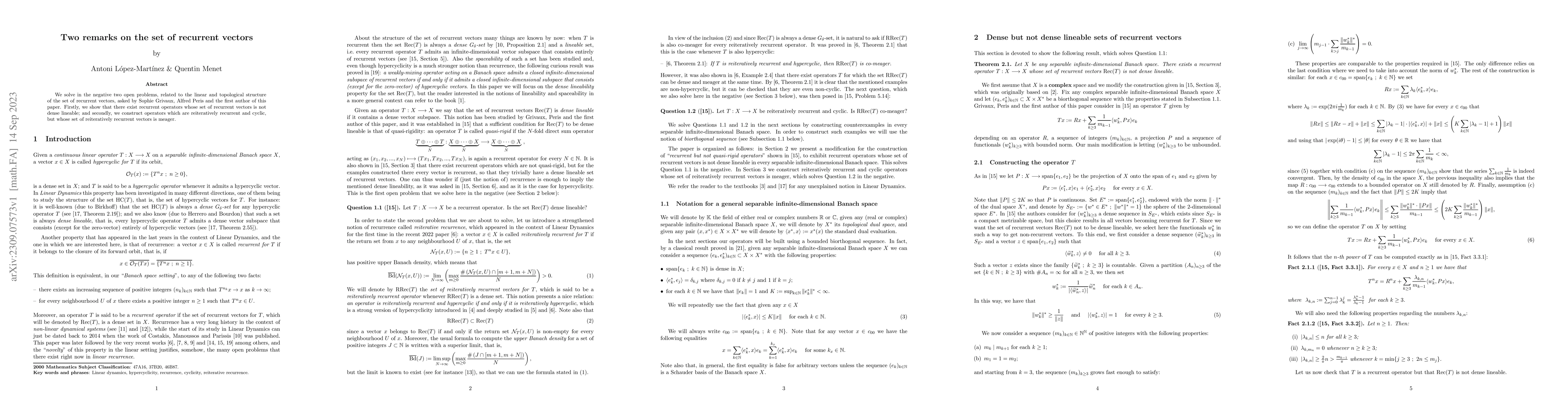Thumbnail for Two remarks on the set of recurrent vectors