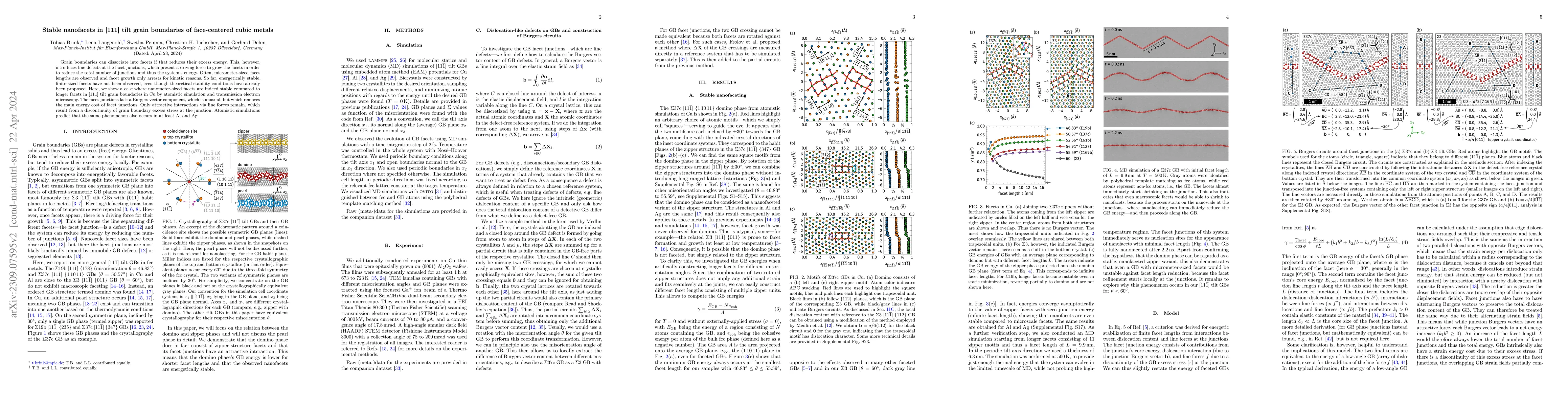 Thumbnail for Stable nanofacets in [111] tilt grain boundaries of face-centered cubic
  metals