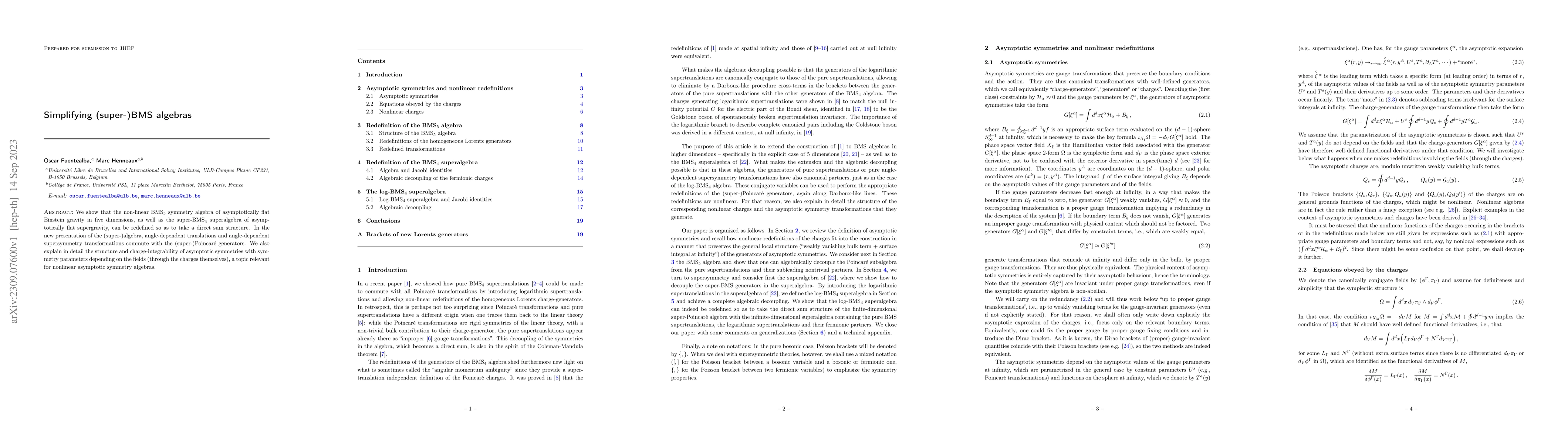 Thumbnail for Simplifying (super-)BMS algebras