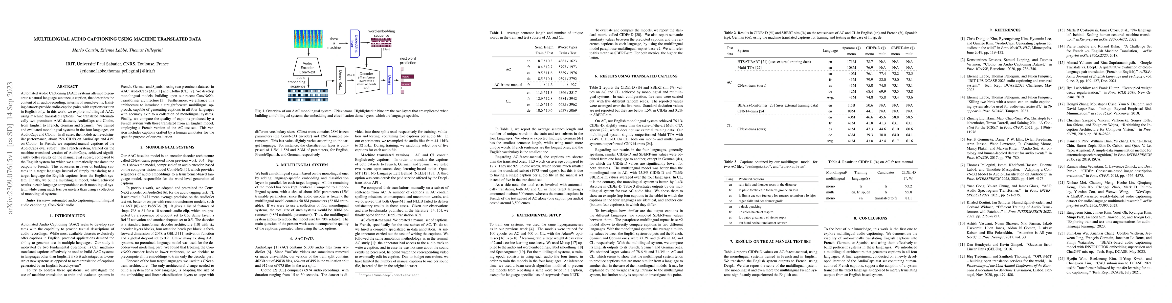 Thumbnail for Multilingual Audio Captioning using machine translated data