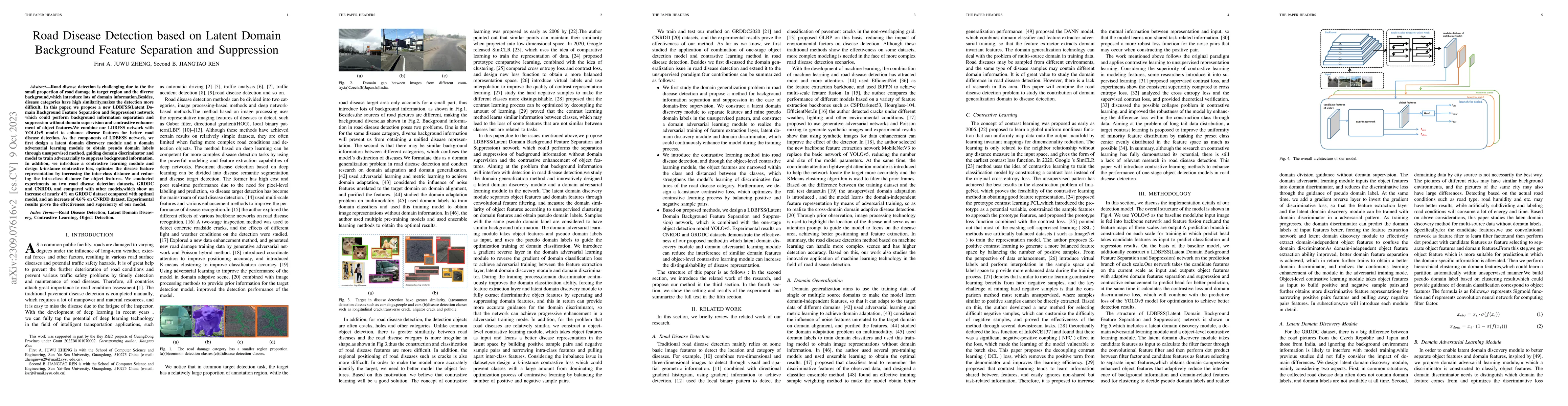 Thumbnail for Road Disease Detection based on Latent Domain Background Feature
  Separation and Suppression