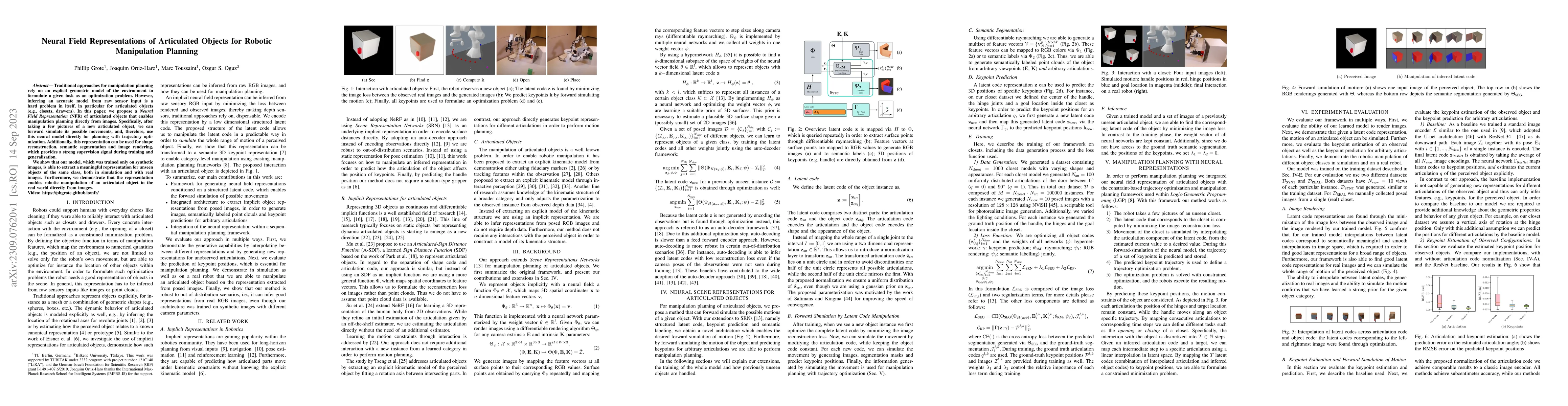 Thumbnail for Neural Field Representations of Articulated Objects for Robotic
  Manipulation Planning