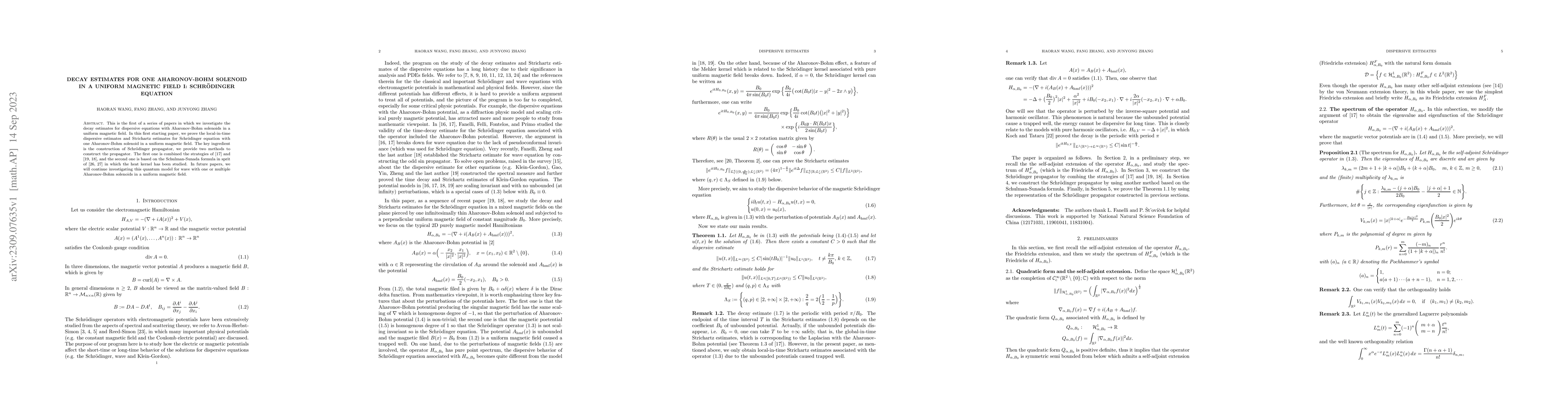 Thumbnail for Decay estimates for one Aharonov-Bohm solenoid in a uniform magnetic
  field I: Schr\"odinger equation