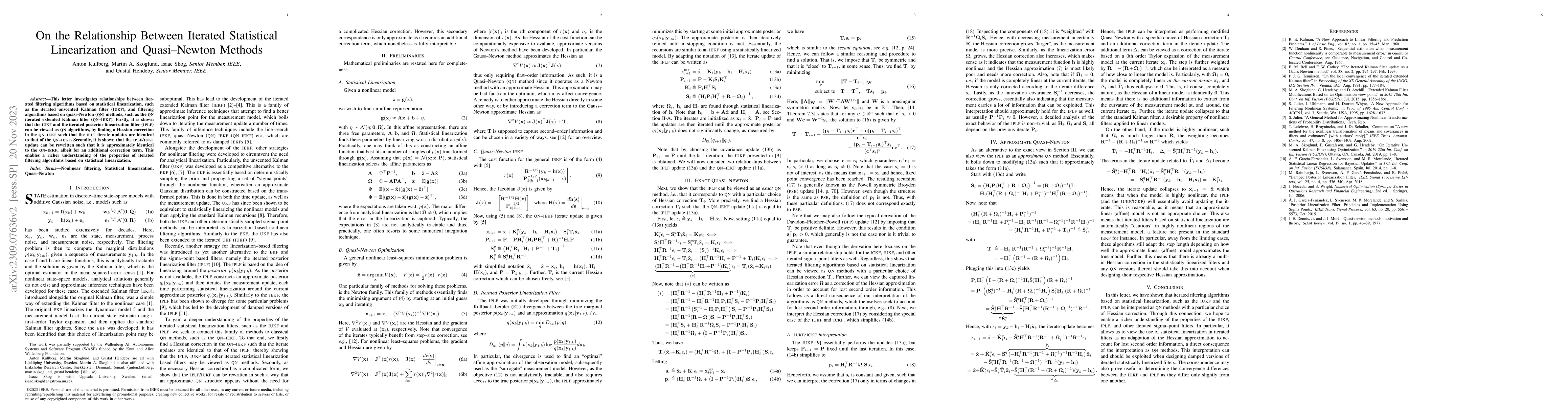 Thumbnail for On the Relationship Between Iterated Statistical Linearization and
  Quasi-Newton Methods