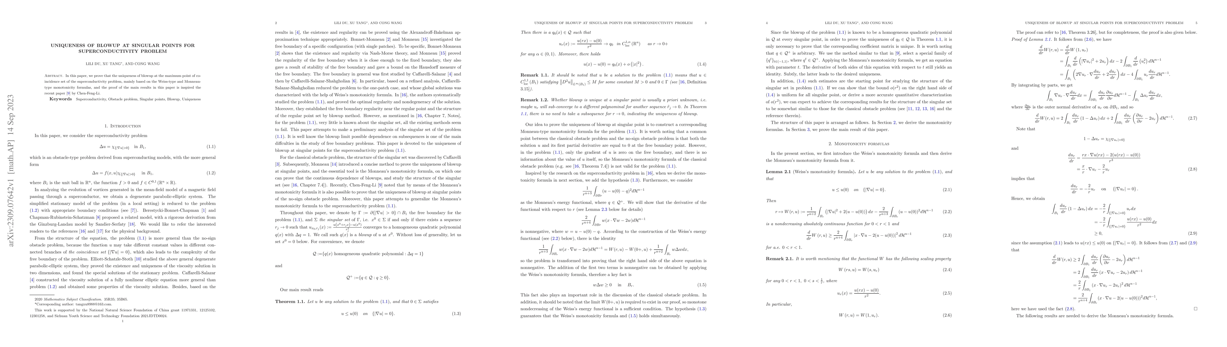 Thumbnail for Uniqueness of blowup at singular points for superconductivity problem
