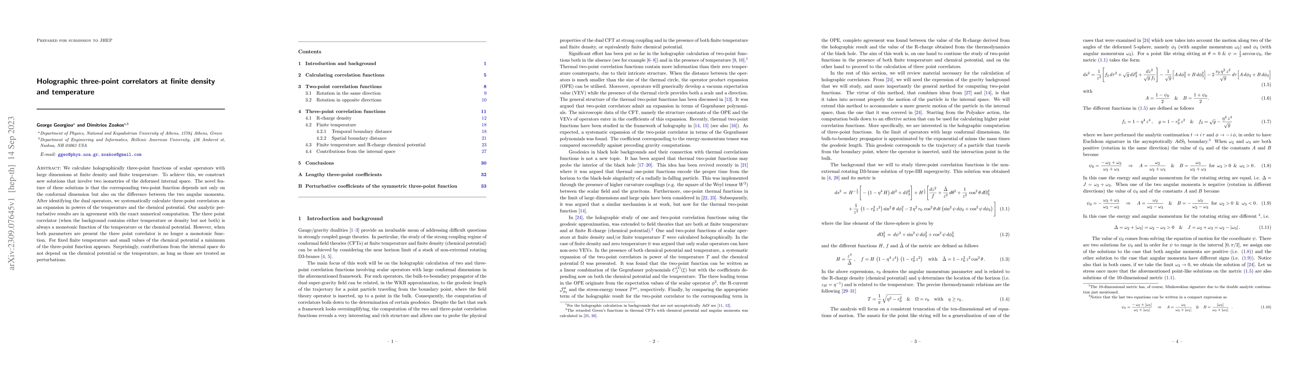 Thumbnail for Holographic three-point correlators at finite density and temperature