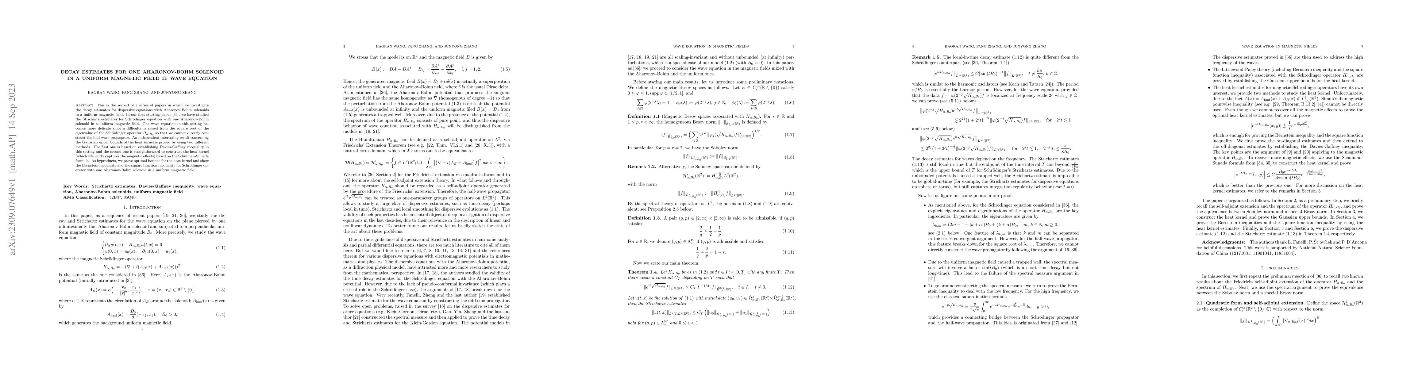 Thumbnail for Decay estimates for one Aharonov-Bohm solenoid in a uniform magnetic
  field II: wave equation