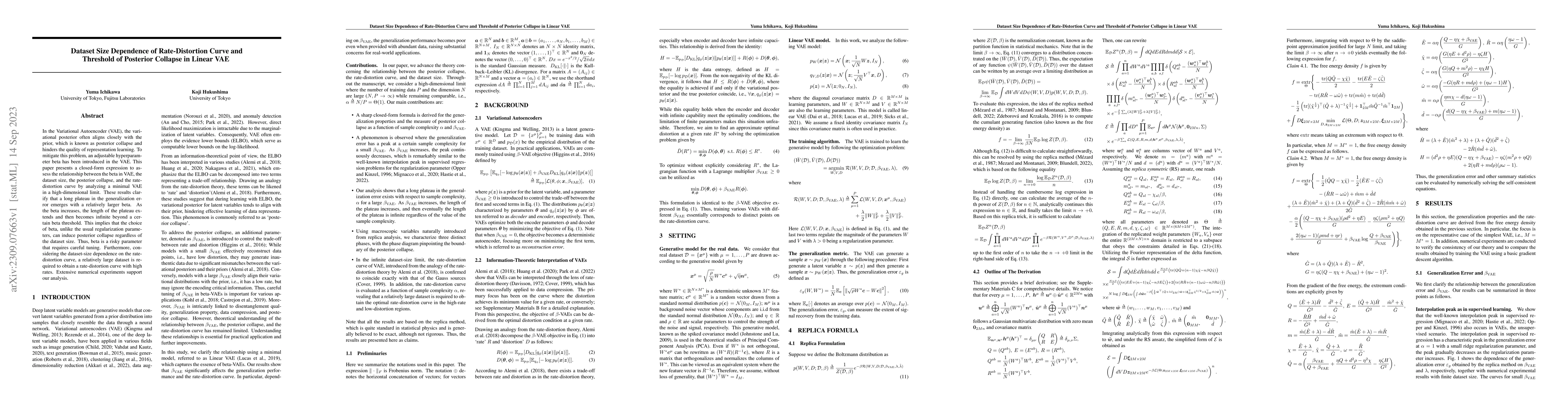 Thumbnail for Dataset Size Dependence of Rate-Distortion Curve and Threshold of
  Posterior Collapse in Linear VAE
