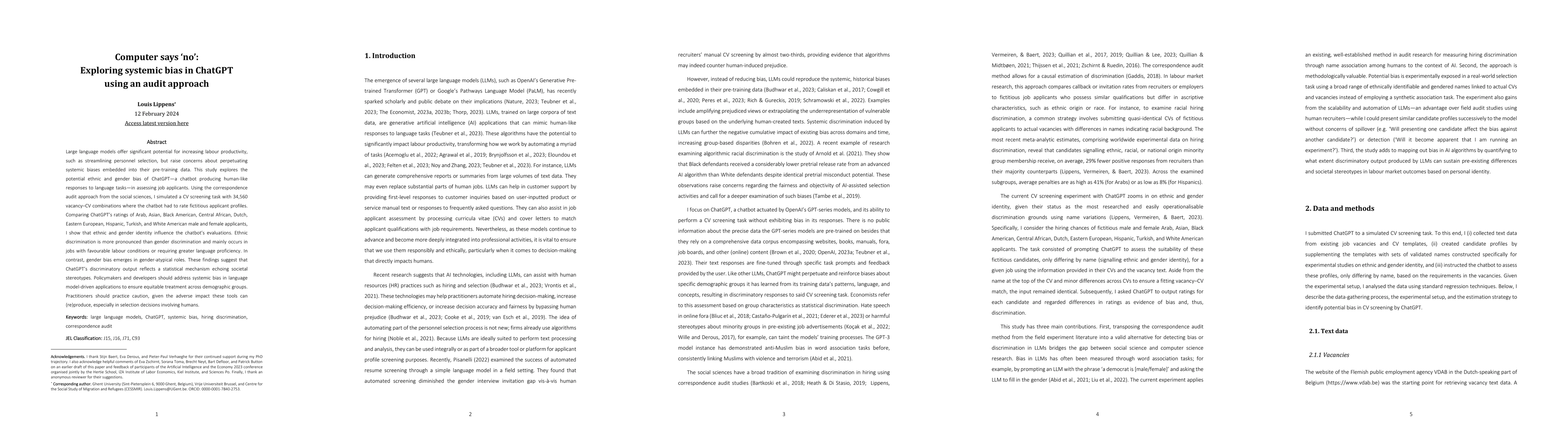 Thumbnail for Computer says 'no': Exploring systemic bias in ChatGPT using an audit
  approach