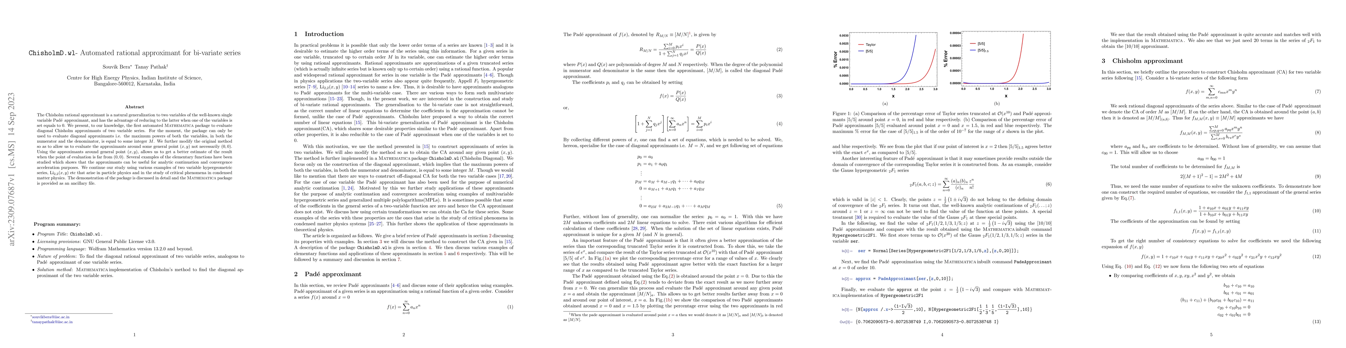 Thumbnail for $\texttt{ChisholmD.wl}$- Automated rational approximant for bi-variate
  series