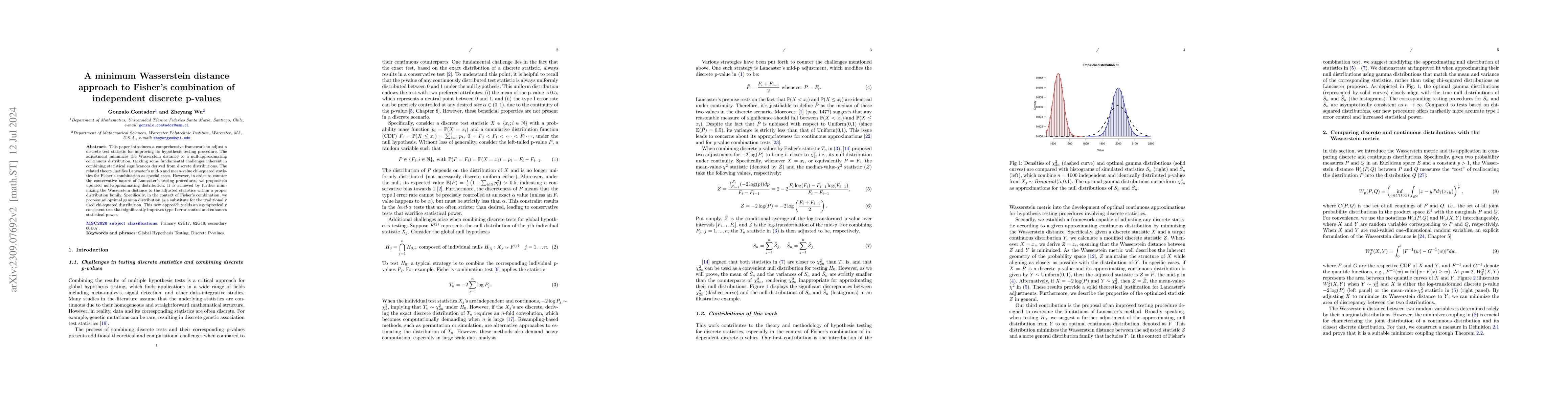 Thumbnail for A minimum Wasserstein distance approach to Fisher's combination of
  independent discrete p-values