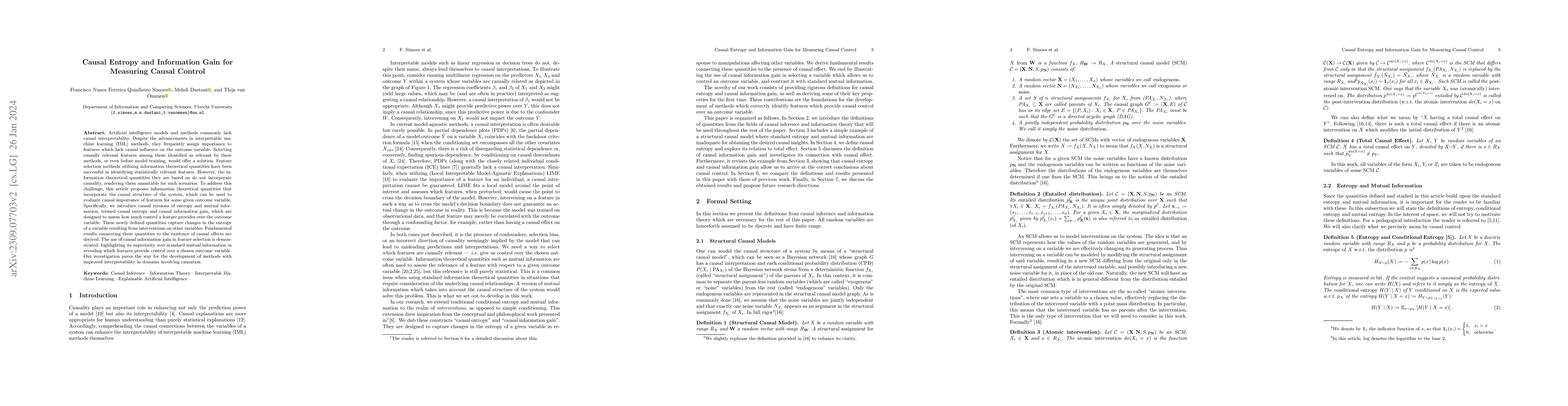 Thumbnail for Causal Entropy and Information Gain for Measuring Causal Control