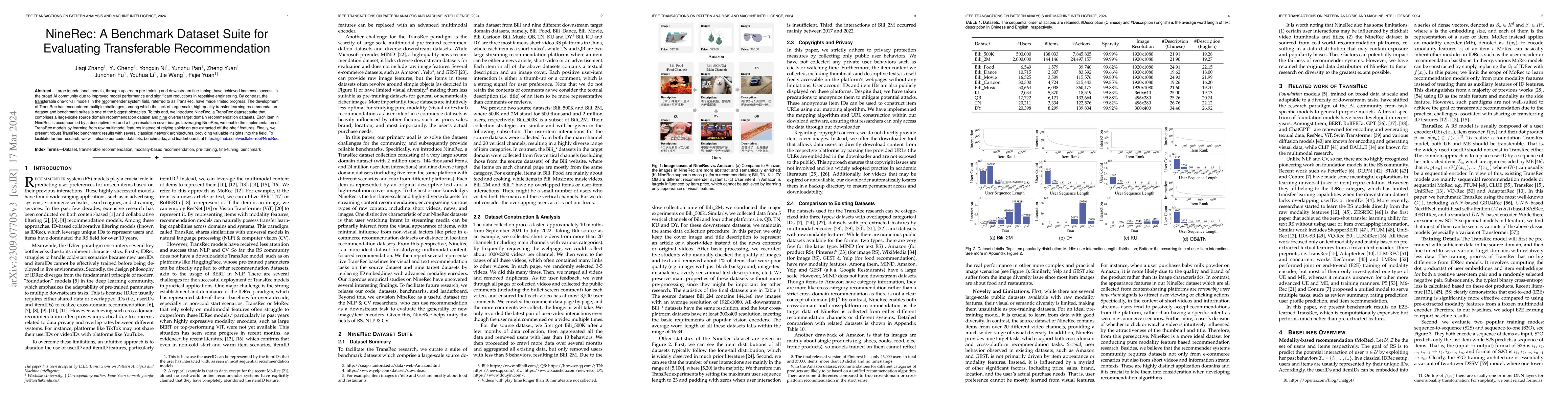 Thumbnail for NineRec: A Benchmark Dataset Suite for Evaluating Transferable
  Recommendation