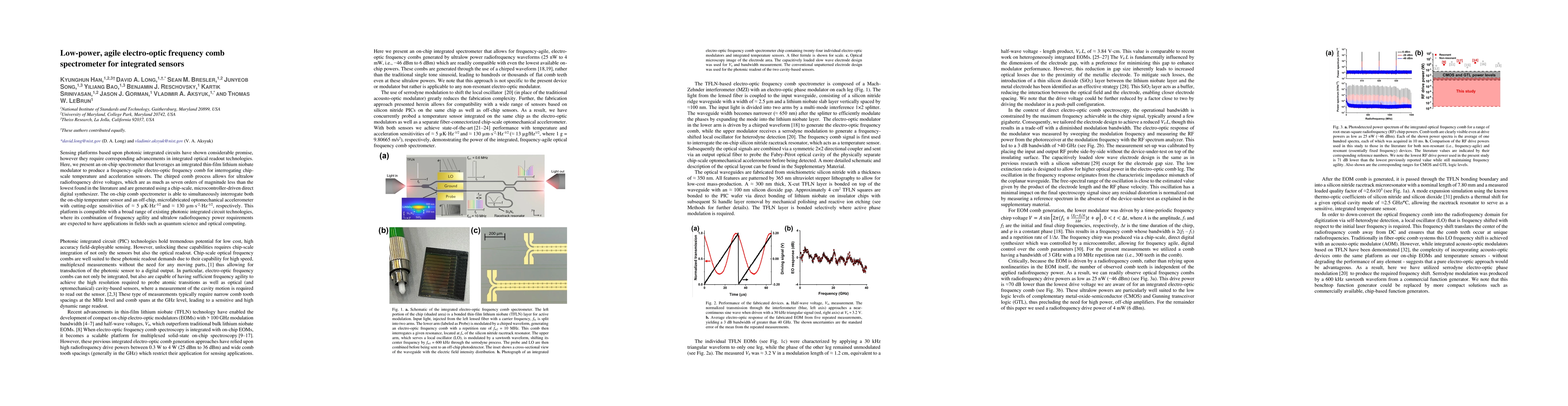 Thumbnail for Low-power, agile electro-optic frequency comb spectrometer for
  integrated sensors