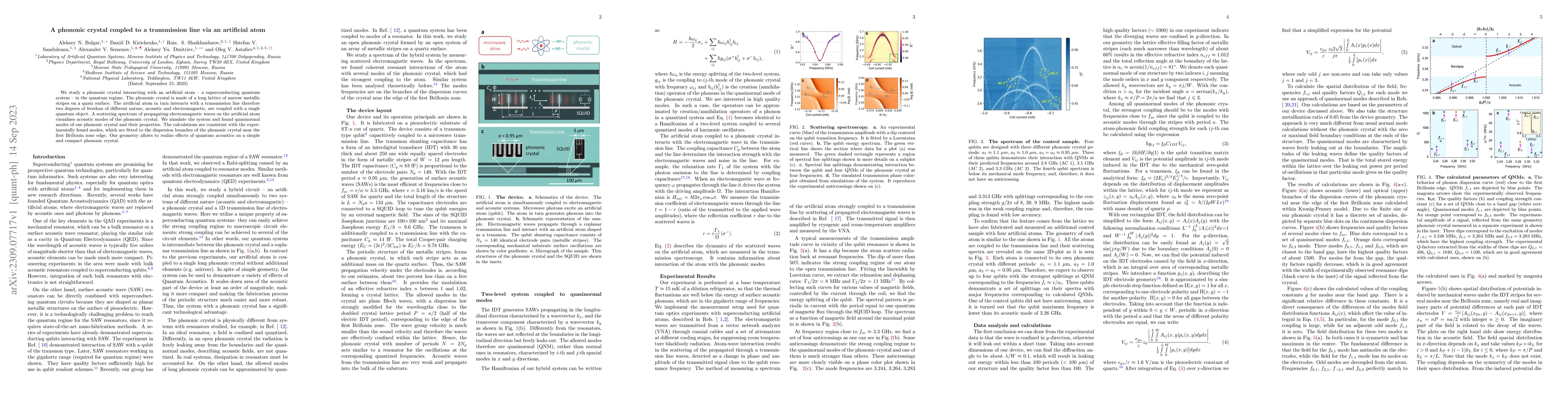 Thumbnail for A phononic crystal coupled to a transmission line via an artificial atom