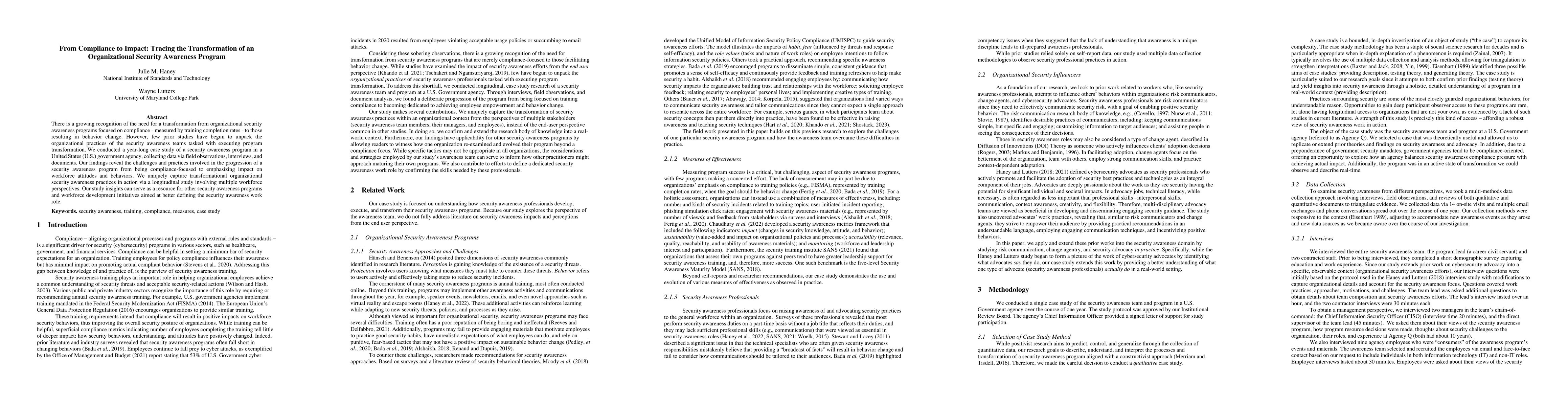 Thumbnail for From Compliance to Impact: Tracing the Transformation of an
  Organizational Security Awareness Program
