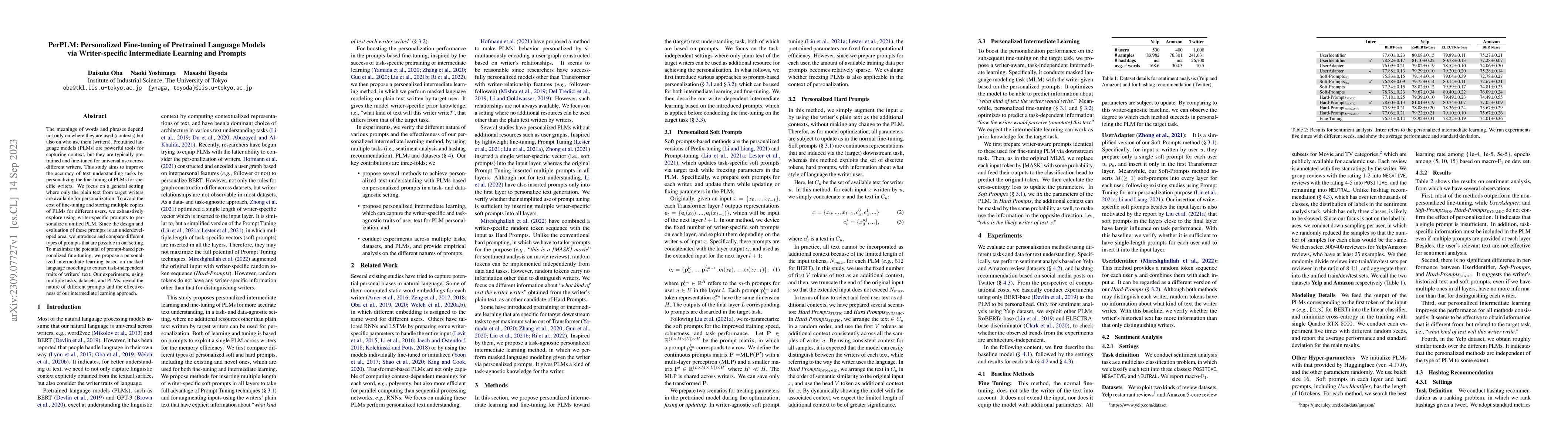 Thumbnail for PerPLM: Personalized Fine-tuning of Pretrained Language Models via
  Writer-specific Intermediate Learning and Prompts