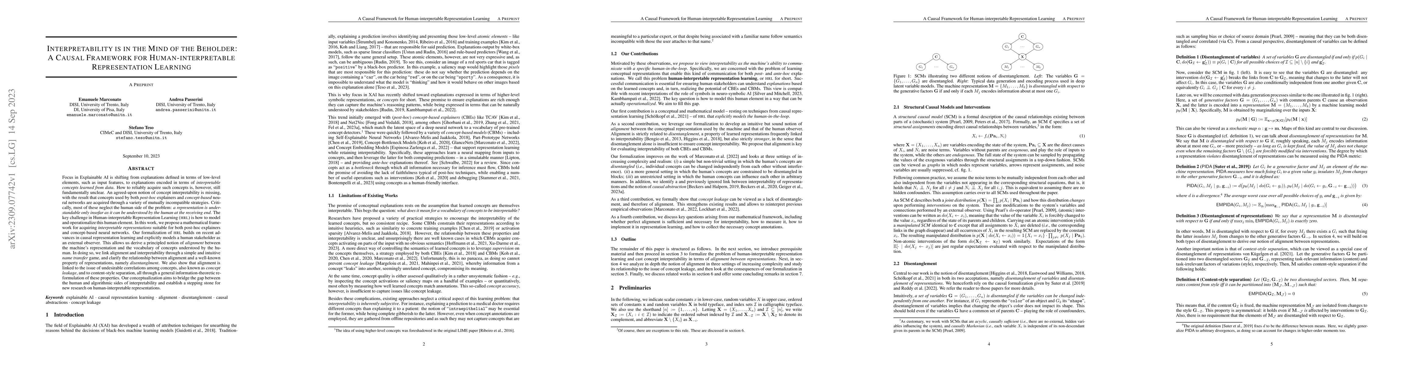 Thumbnail for Interpretability is in the Mind of the Beholder: A Causal Framework for
  Human-interpretable Representation Learning